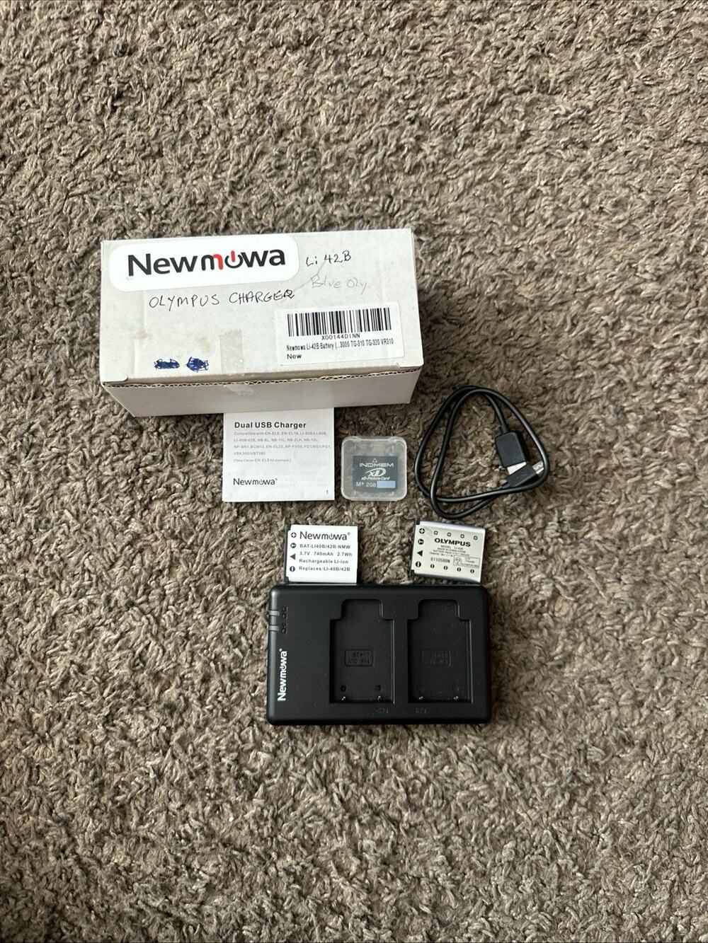 newmowa Li-42B dual battery charger W/Original Olympus Battery And 2GB SD Card